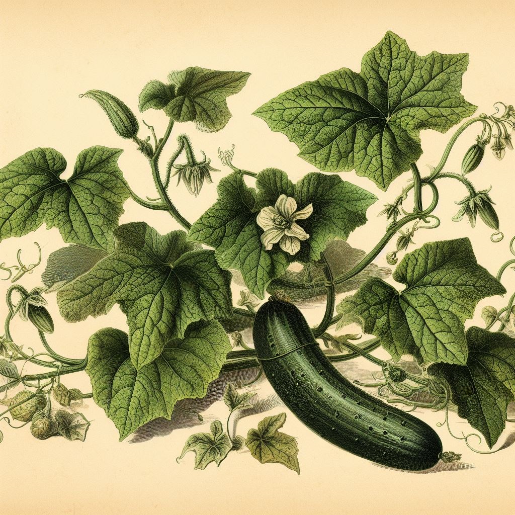 cucumber plant picture from an old botanical book - AI art