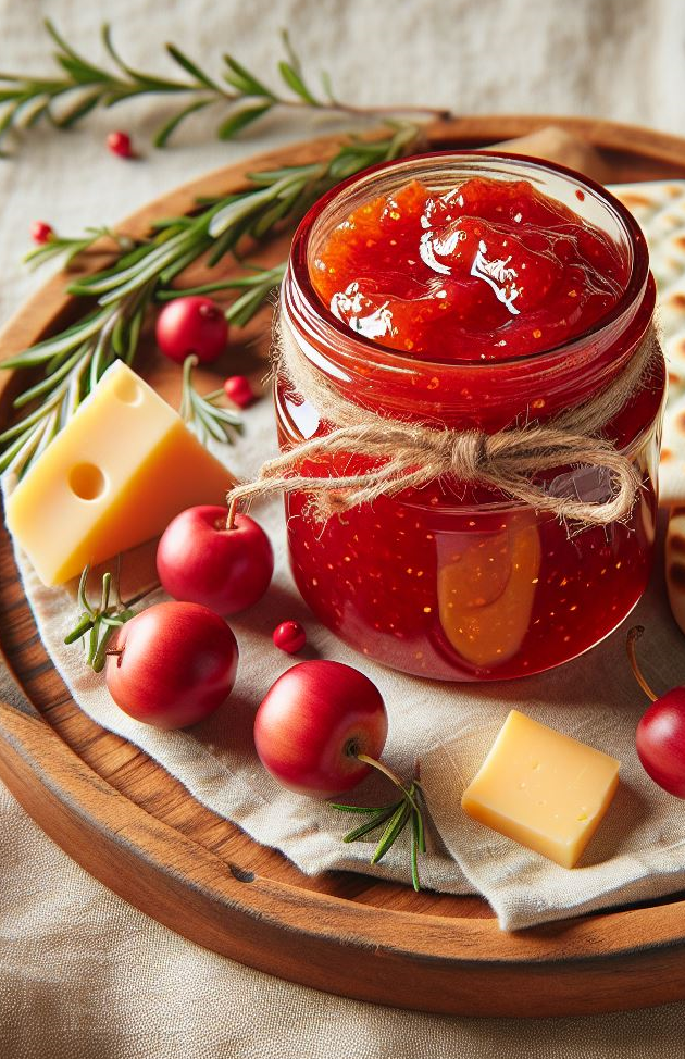crabapple jam with rosemary served with cheddar - AI art