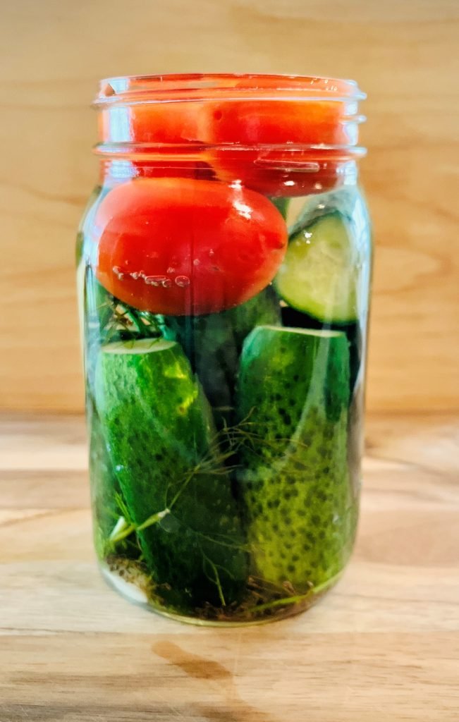 pack the jar and pour boiling water on top of the vegetables