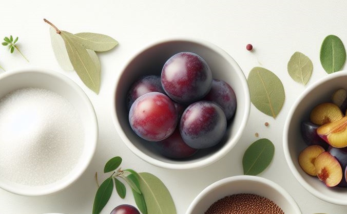 Plum Mostardo ingredients - art - created with the assistance of DALL·E 2