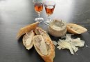 chicken liver pate on a crusty baguette, cheese and madeira wine