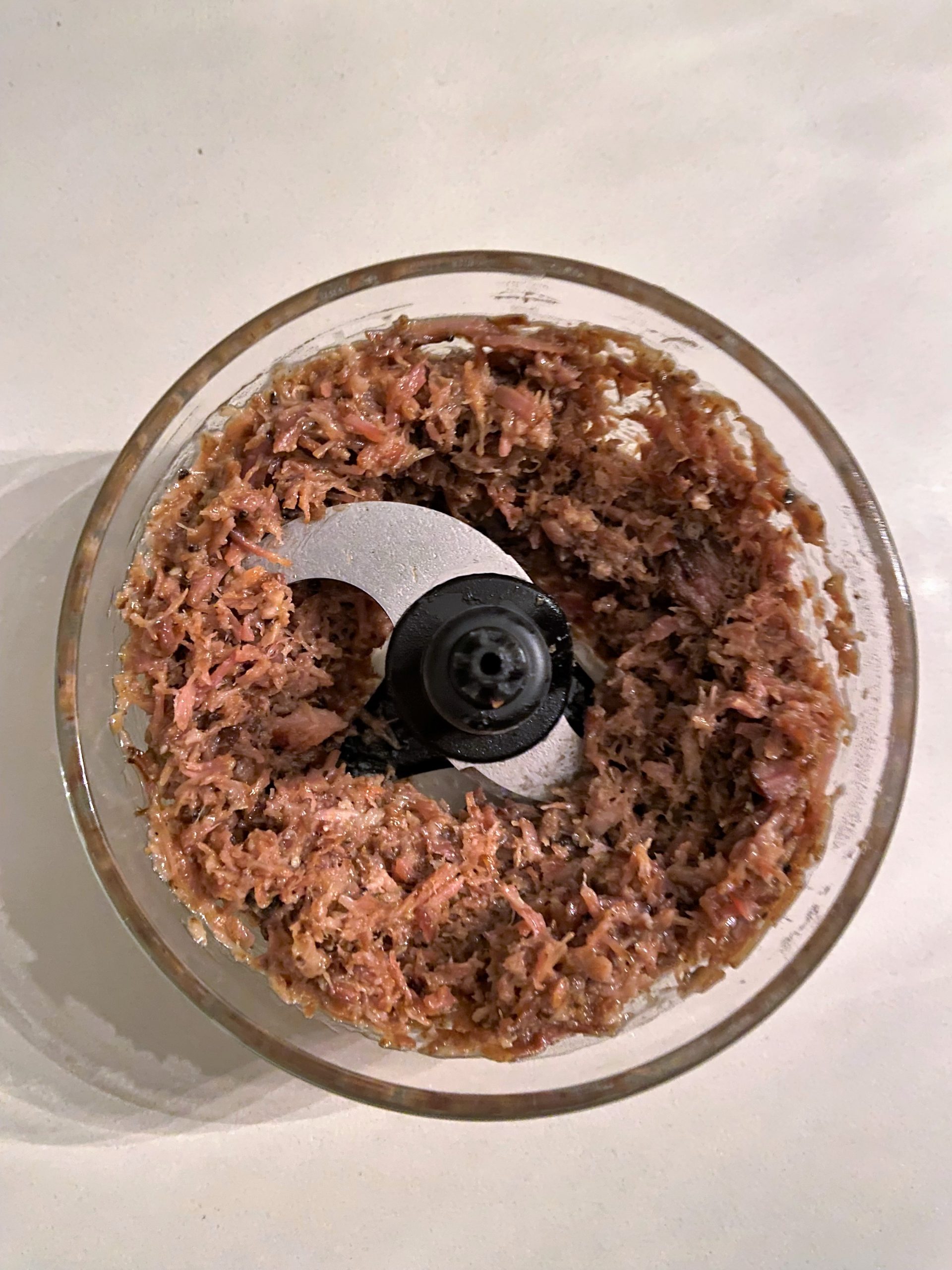 shred the pork confit in a food processor