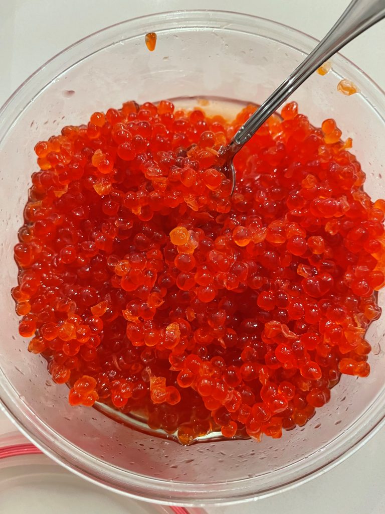 homemade salt-cured caviar (ikura)