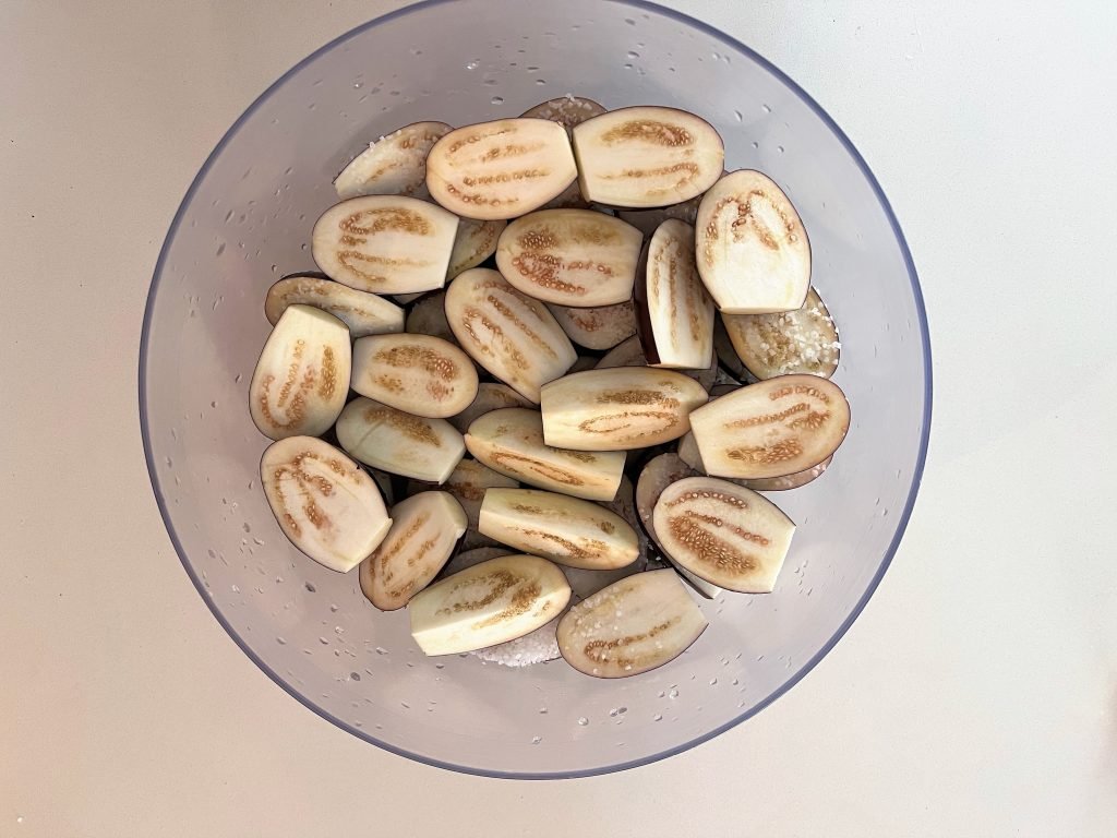 washed and sliced eggplant