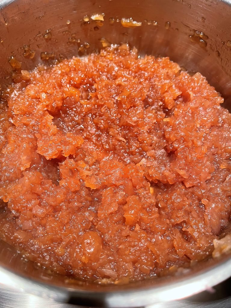 onion jam after 1.5 hours of cooking