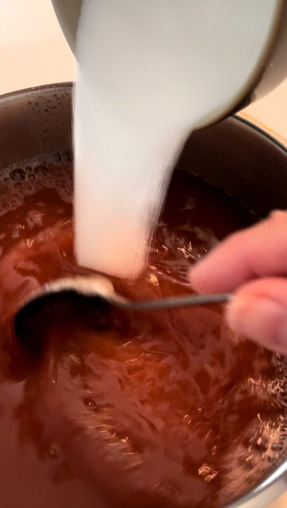 add  1/2 of sugar to the watermelon jelly mixture