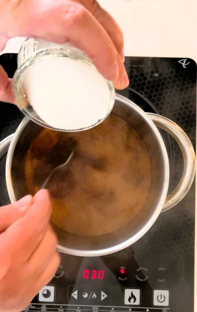 add sugar mixed with pectin to the boiling watermelon jelly