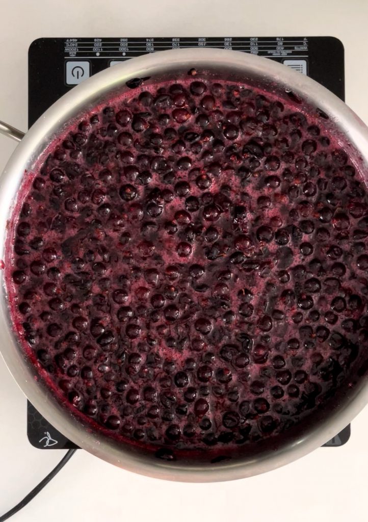 bring blackcurrants and their juices to boil