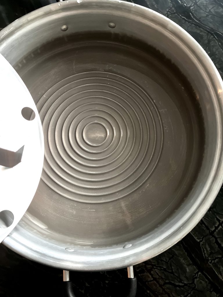 discoloration at the bottom of the water pan in our FruitSaver steam canner