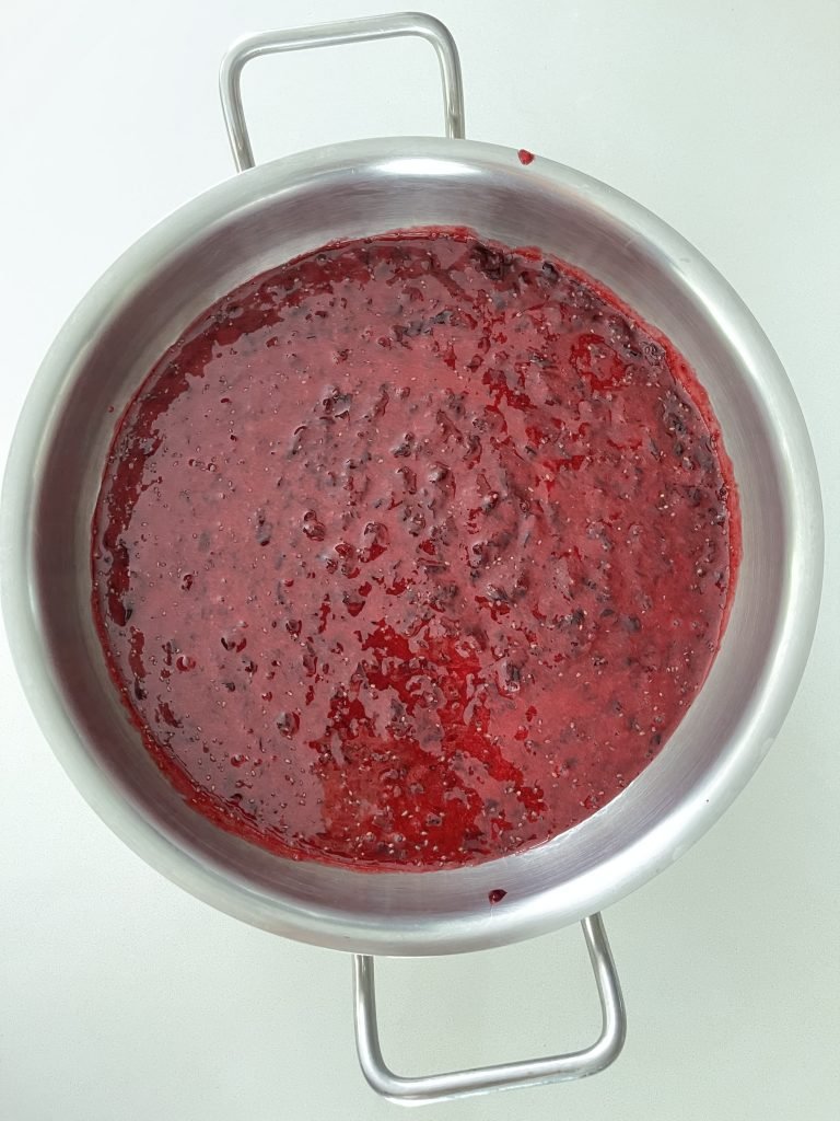 crushed blackcurrants ready to be cooked