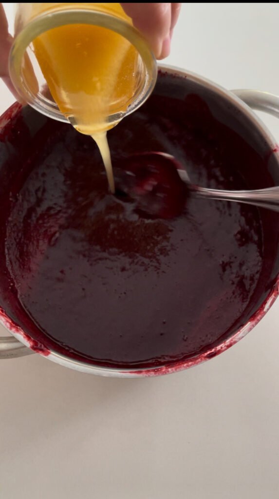 add liquid honey to the blackberry jam mixture