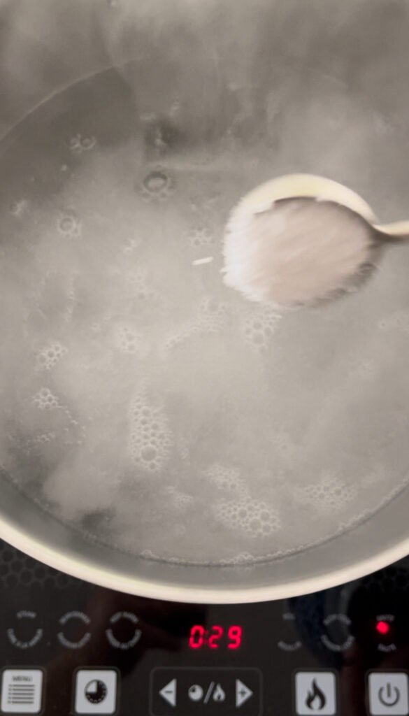 to make the brine, add salt and sugar to the boiling water