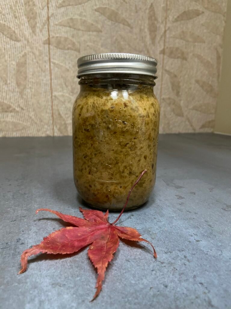 freshly canned malidzano, green pepper spread, ready for pantry