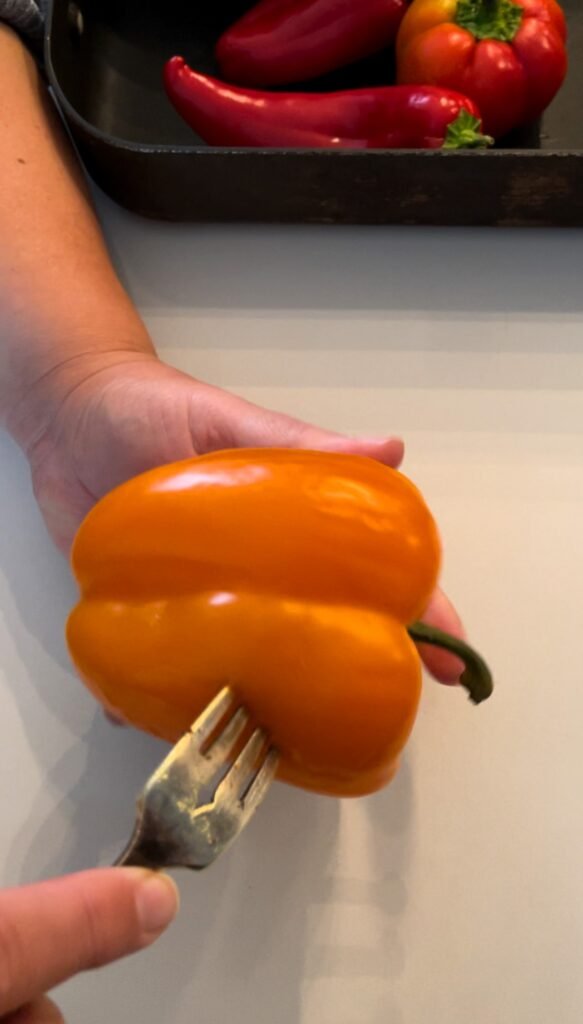 poke peppers and eggplants with a fork before roasting them in an oven