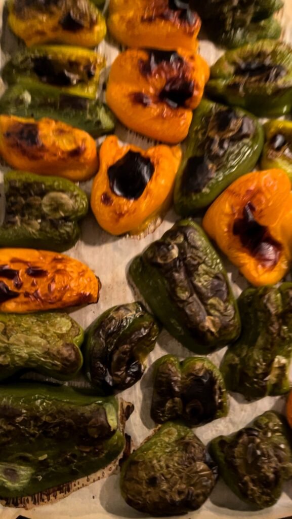 these grilled bell peppers need to be steamed and peeled