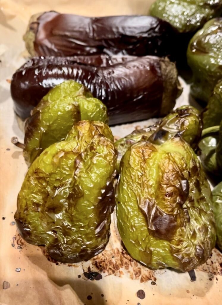 roasted eggplants and green peppers