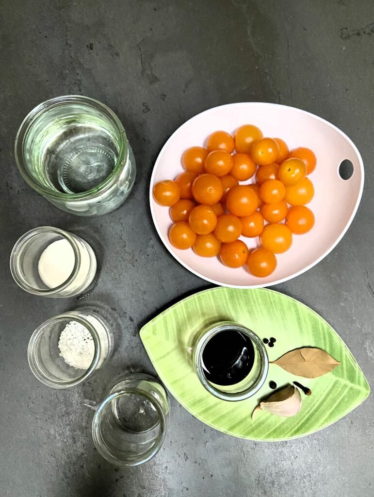 Ingredients for soy sauce pickled cherry tomatoes recipe