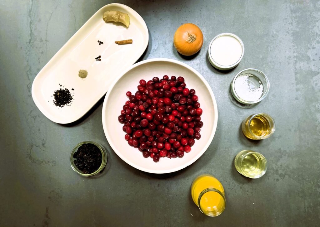 cranberry chutney recipe ingredients gathered together