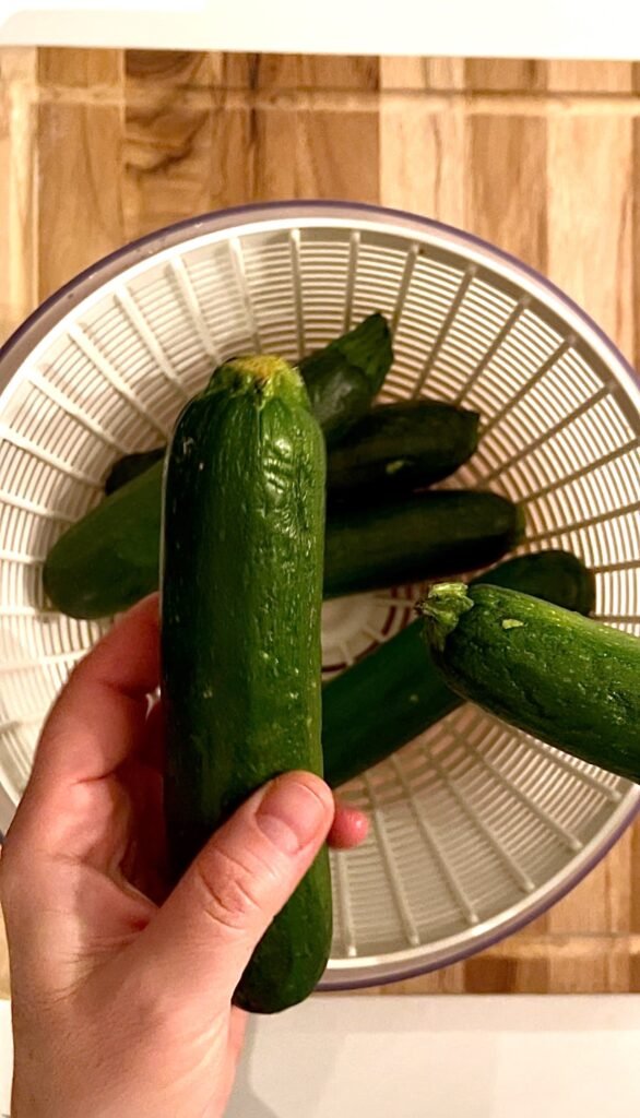 Zucchini past its prime are washed and ready to be used in this zucchini relish canning recipe