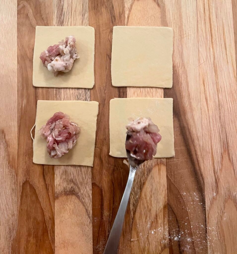 place filling in the center of the manti dough square