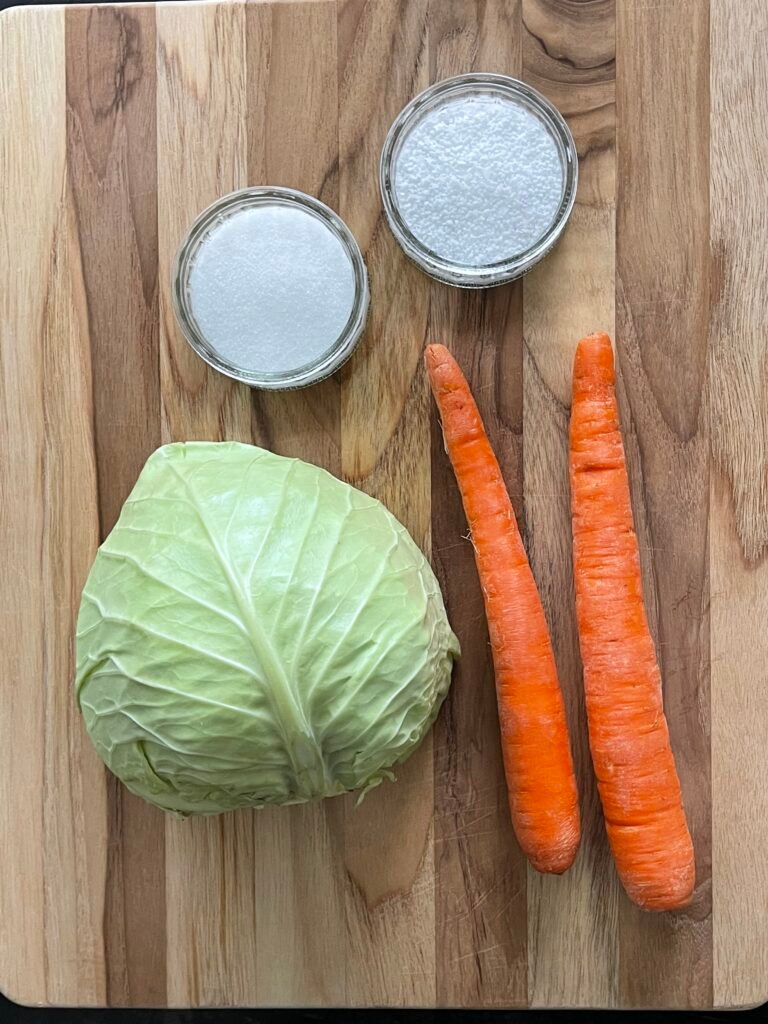 these are the fermented cabbage recipe ingredients used to make our traditional Ukrainian fermented cabbage