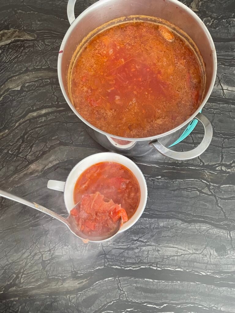 Ukrainian borscht served in a cup