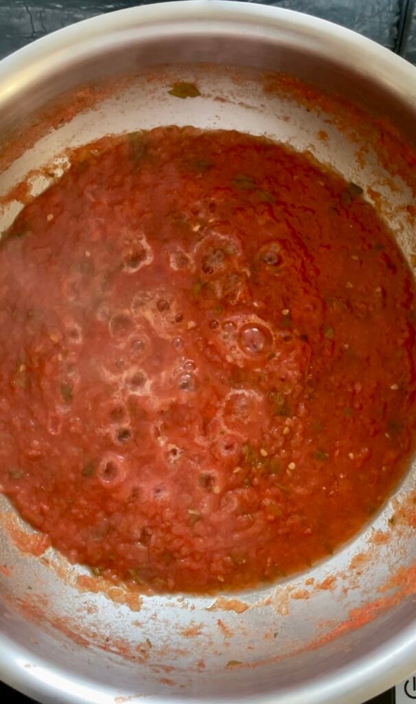 the sauce will reduce by half or more before it is ready