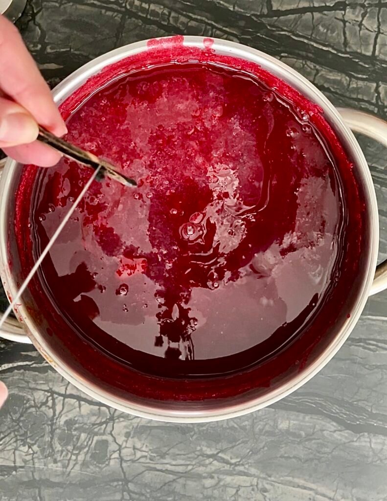 we add cinnamon stick and vanilla bean to raspberry syrup mixture just before cooking