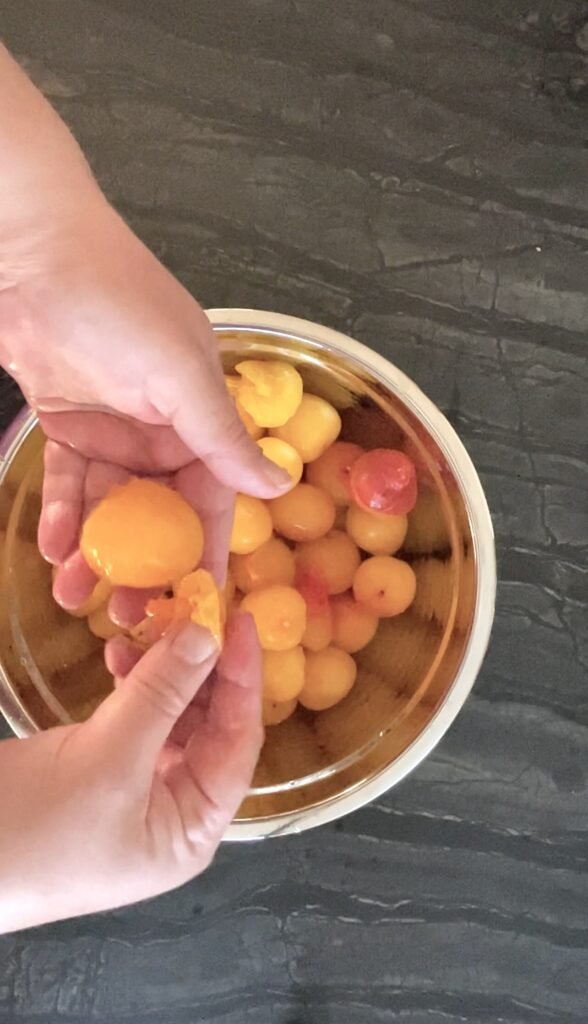 for this recipe we peel and pit plums