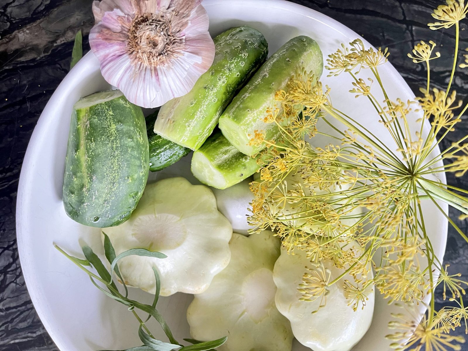 Duo Of Pickled Crunchy Cucumber Spears And Pattypan Squash