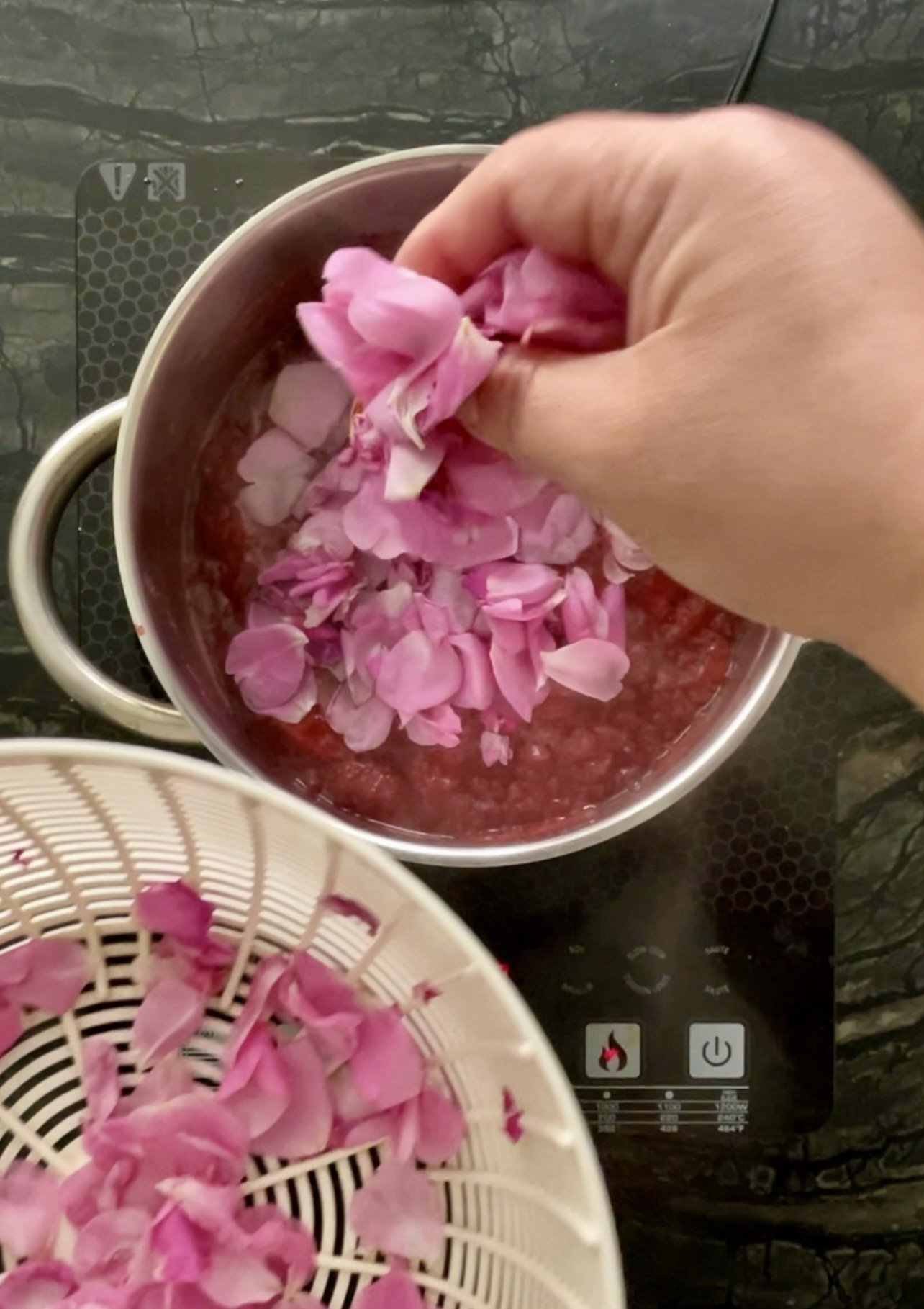 rose petals get added to the jam mixture