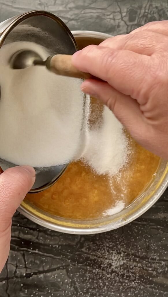add sugar-pectin mixture to macerated plums