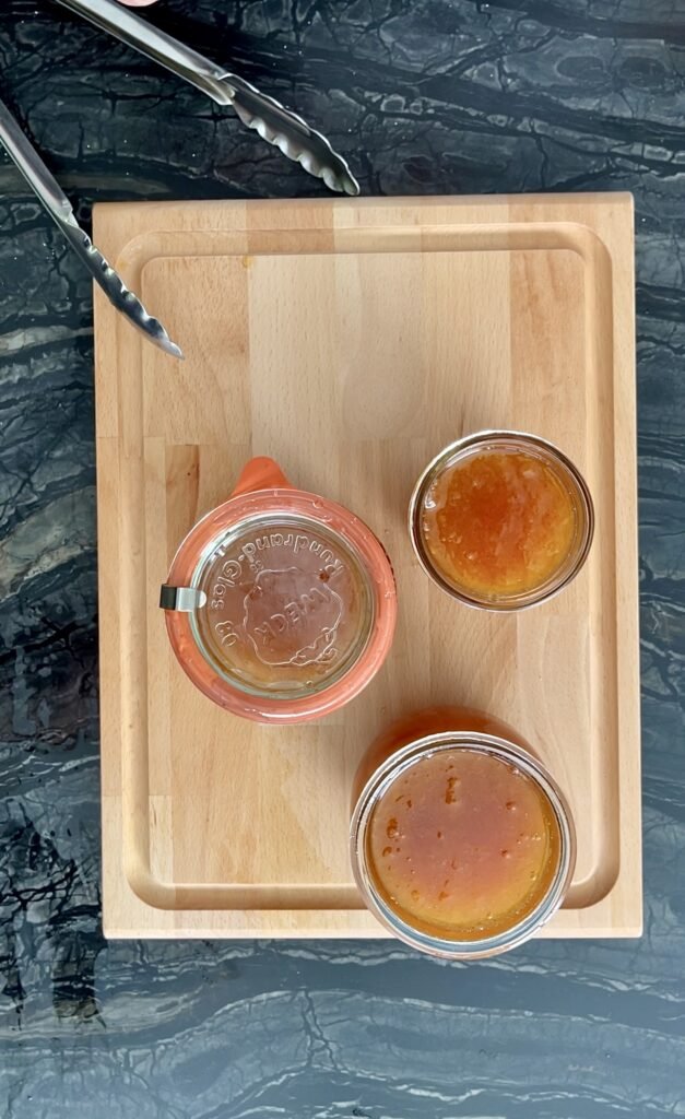 Mirabelle plum jam in the canning jars