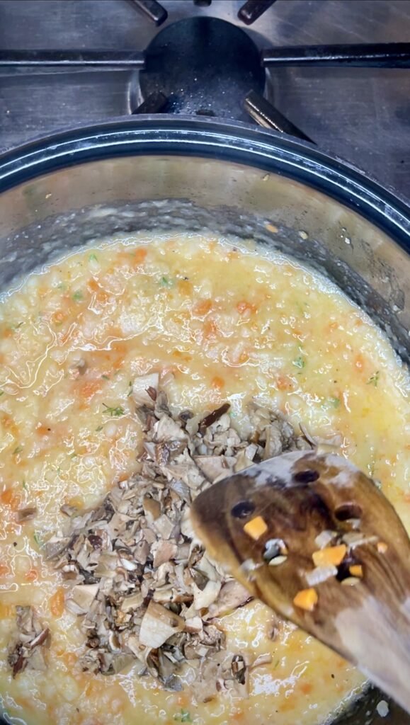 stir in chopped re-hydrated porcini into crushed potatoes