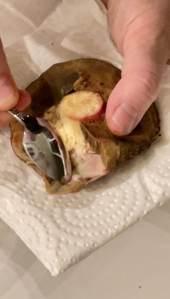 use spoon to remove the mushroom's spongy underside