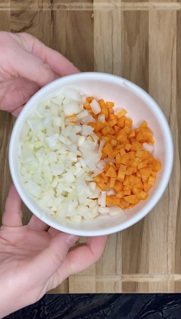 the fine dice required for onion and carrots 
