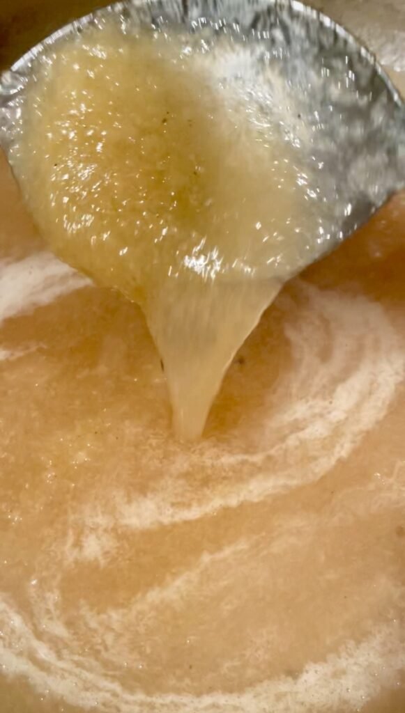 mixture before cooking - showcasing the liquid apple butter mixture before we start cooking it