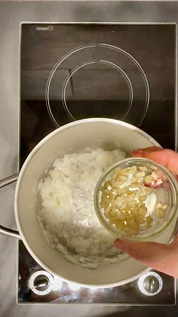 we start with sauteing onions and garlic