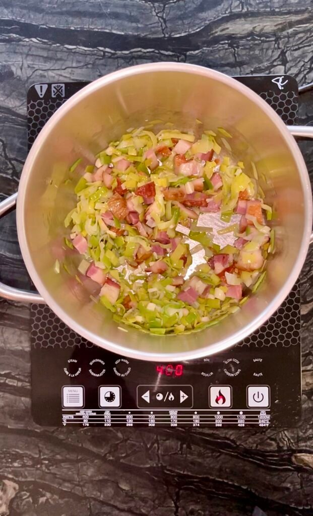 we combine bacon with the rest of the cooking ingredients