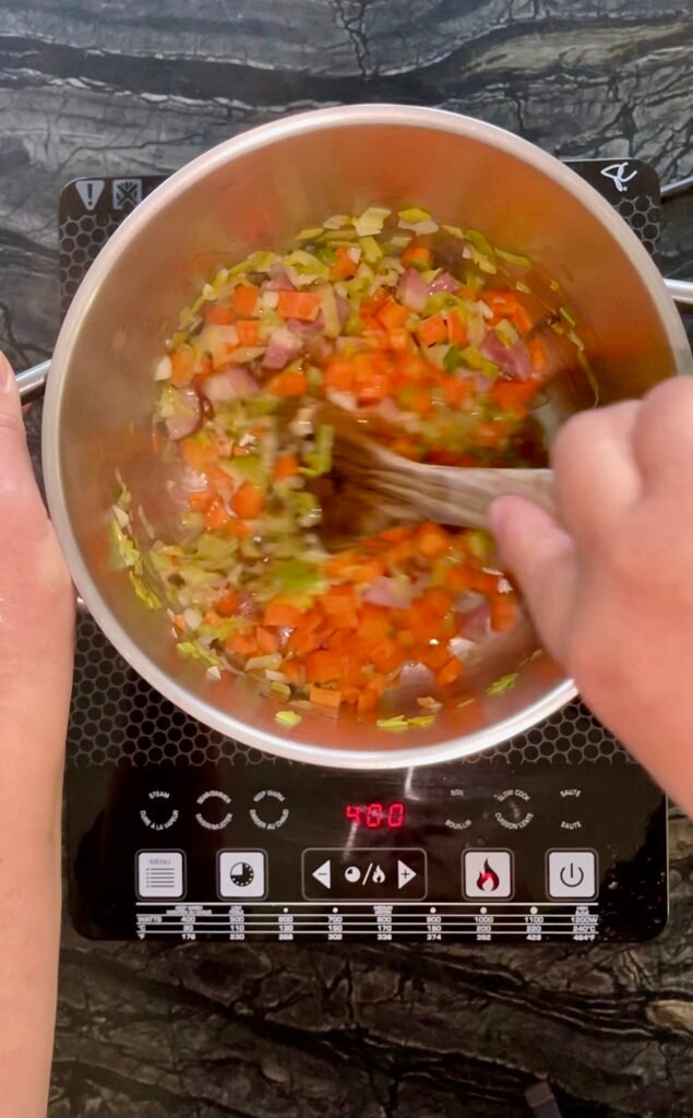 carrots get mixed in with the rest of the cooking soup ingredients