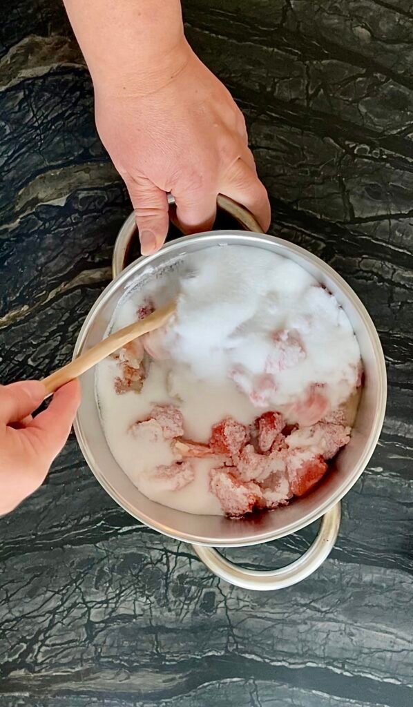 sugar gets added to the pot with grapefruit and alcohol
