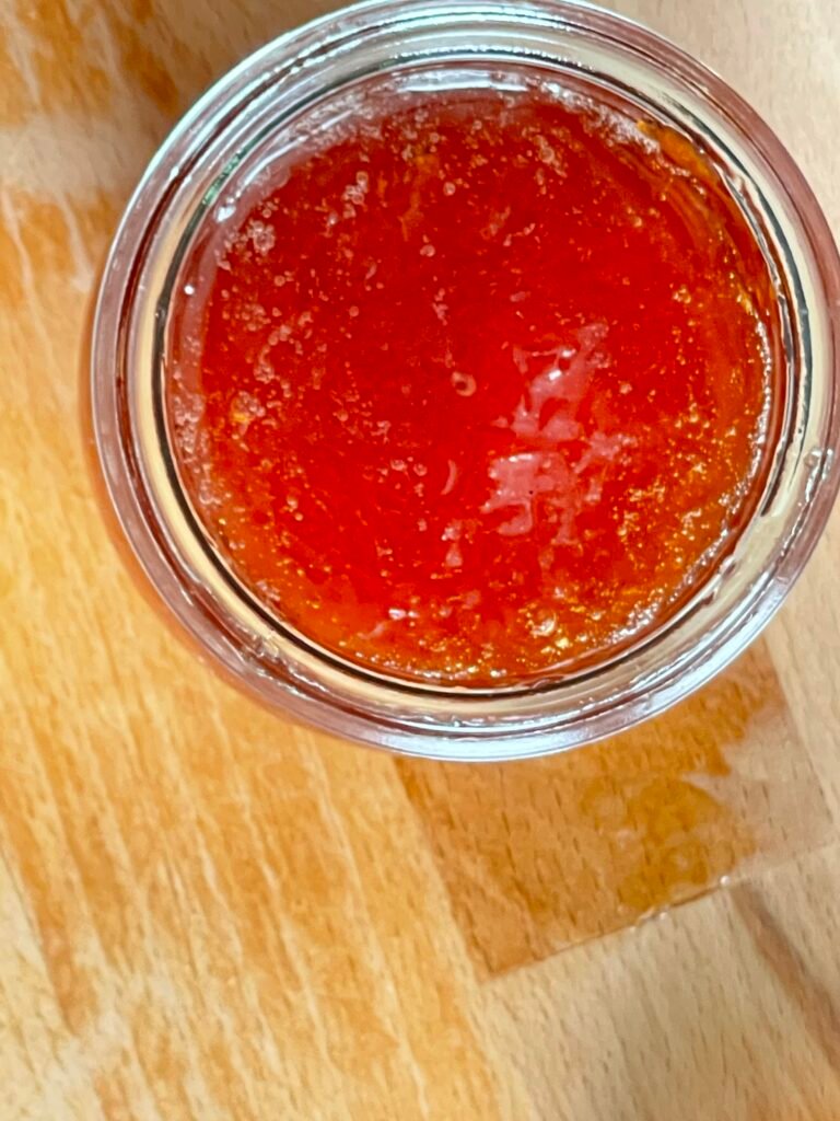 WECK jar filled with ruby red grapefruit jam