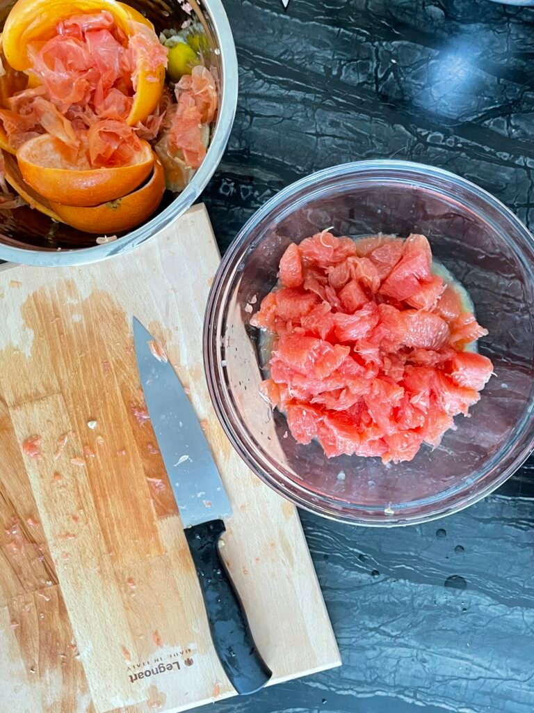 deseeded and peeled grapefruit chopped into small segments