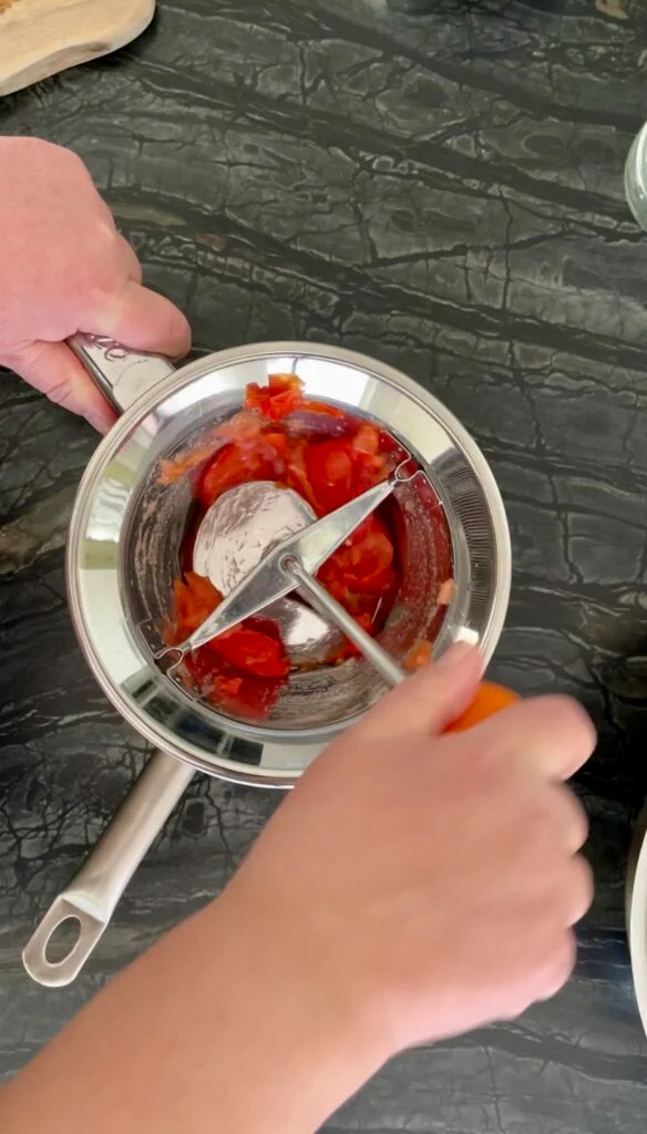 tomatoes processed in a food mill