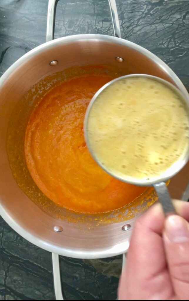hot pepper jam - measure and add pineapple juice to the pot