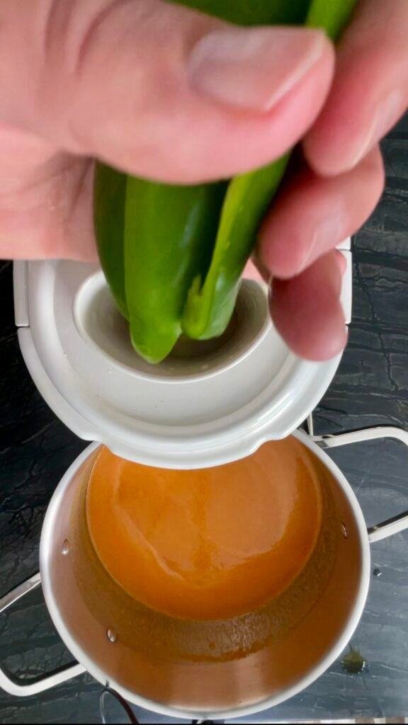 hot pepper jam prep - juice jalapenos & pepper