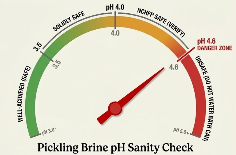 Pickling brine sanity test: Ph 4.6 - danger zone