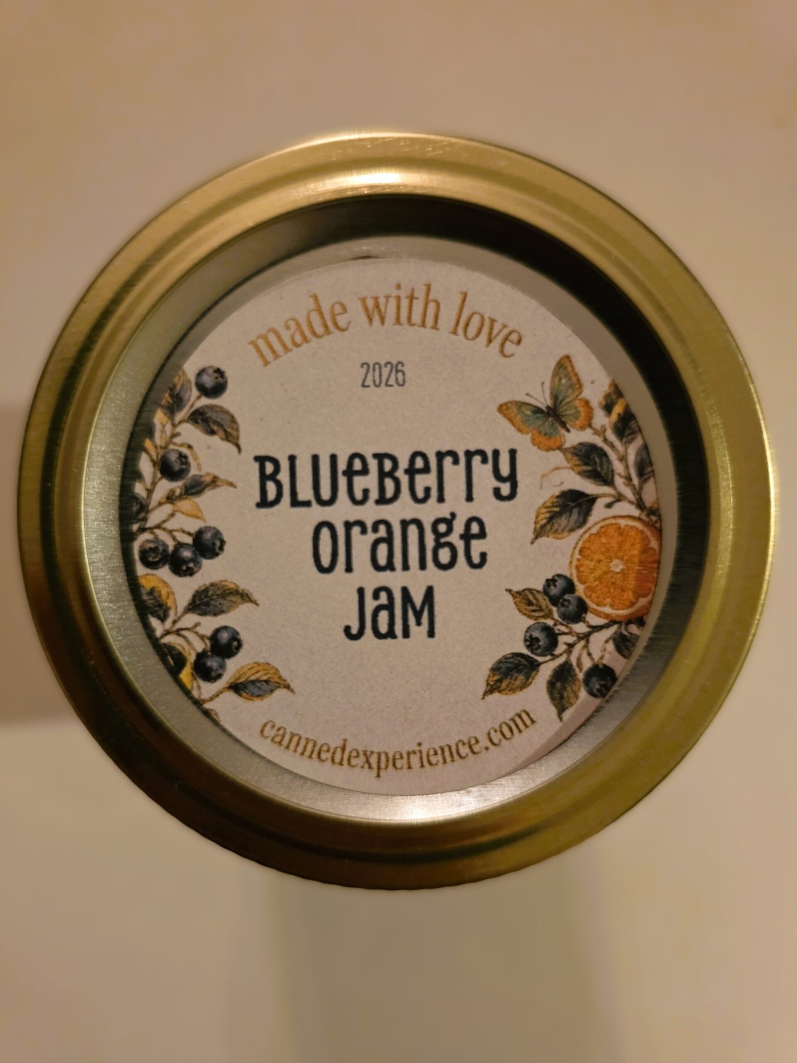 blueberry orange jam labelled and ready for pantry