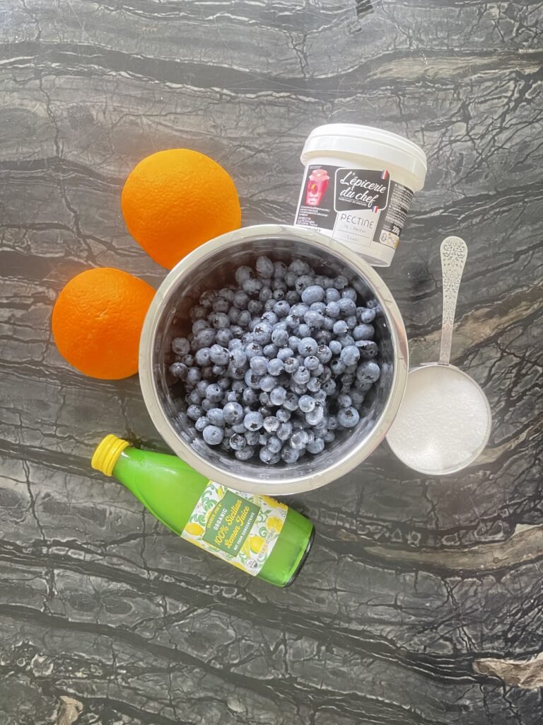 Blueberry Orange Jam : ingredients laid out before cooking